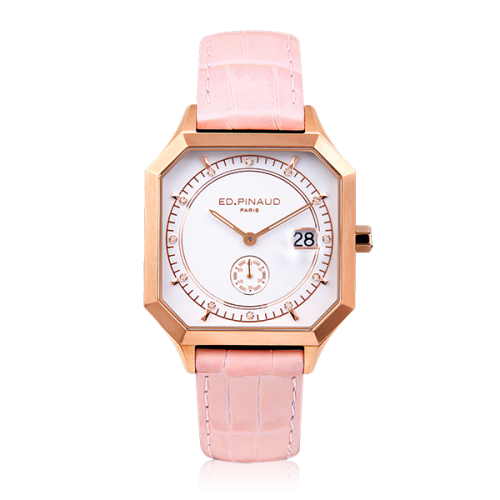 Sport watch - PG PVD steel Case, 12 Diamonds, Lotus Pink Leather Strap